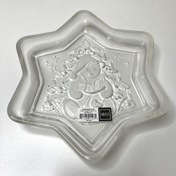 Mikasa Christmas Star Teddy Sweet Glass Serving Platter Holiday Tray 9.25” - Picture 1 of 13